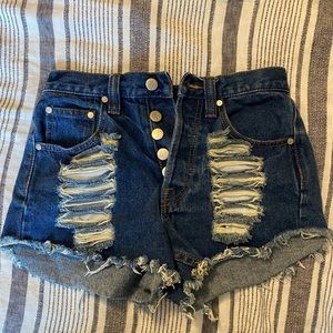 MinkPink distressed denim shorts